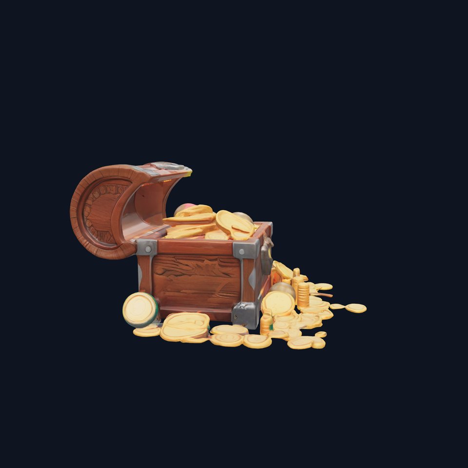 Open Treasure Chest with Gold Coins and Gems